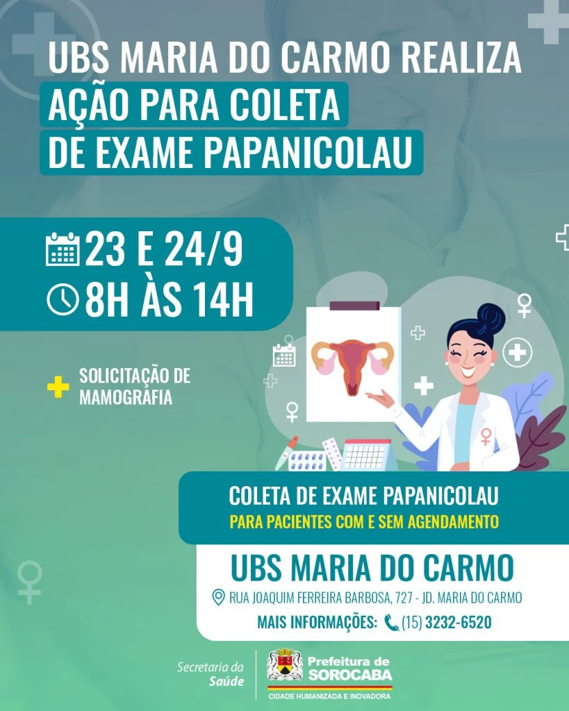 UBS Maria do Carmo realiza ação “Saúde da Mulher” com coletas de Papanicolau e solicitação de mamografias neste sábado e domingo (23 e 24)