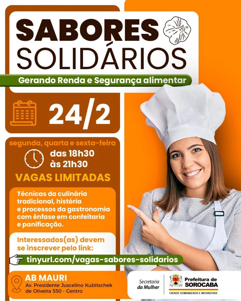 Secretaria da Mulher, com apoio da iniciativa privada, abre inscrições para o primeiro curso do projeto “Sabores Solidários”