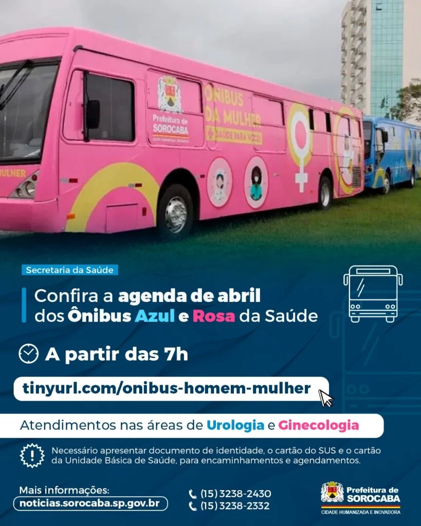 Prefeitura divulga agenda de abril dos Ônibus Azul e Rosa da Saúde