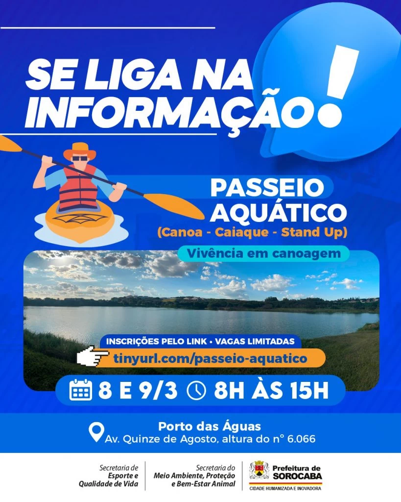 Inscrições abertas para Passeio Aquático no Parque Porto das Águas