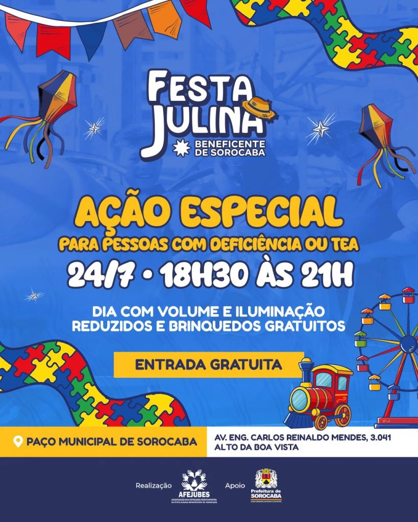 44ª Festa Julina Beneficente de Sorocaba tem entrada gratuita e ação especial para pessoas com deficiência ou TEA dia 24 de julho