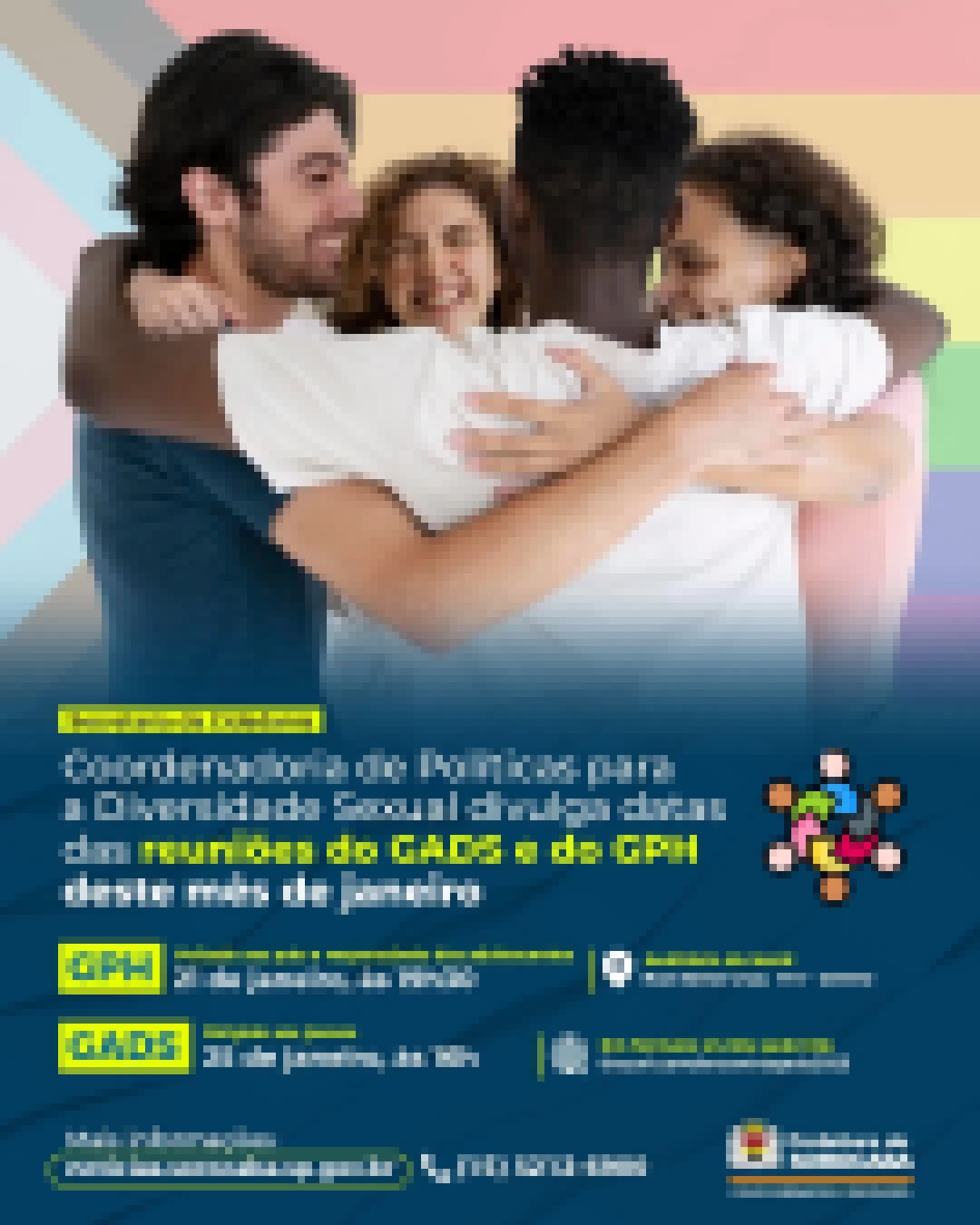 Coordenadoria de Políticas para a Diversidade Sexual divulga datas das reuniões do GADS e do GPH de janeiro