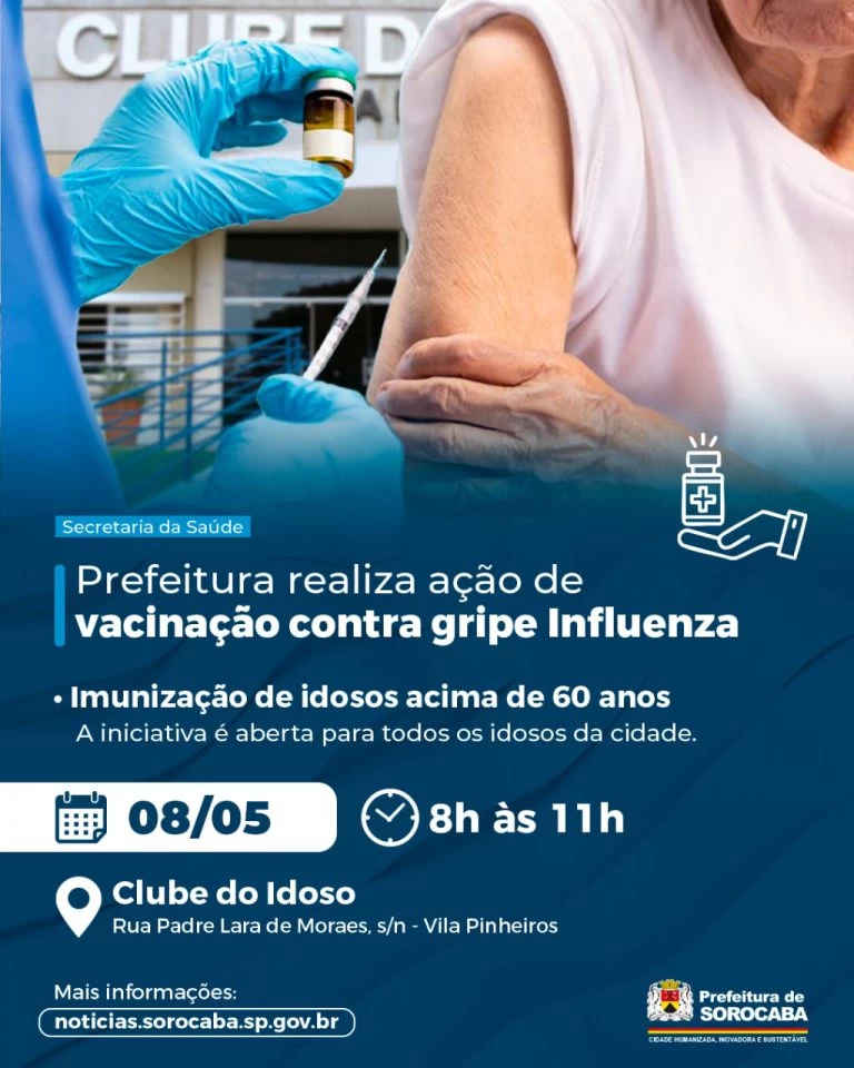 Prefeitura realiza ação de vacinação contra gripe Influenza no Clube do Idoso nesta quinta-feira (8)