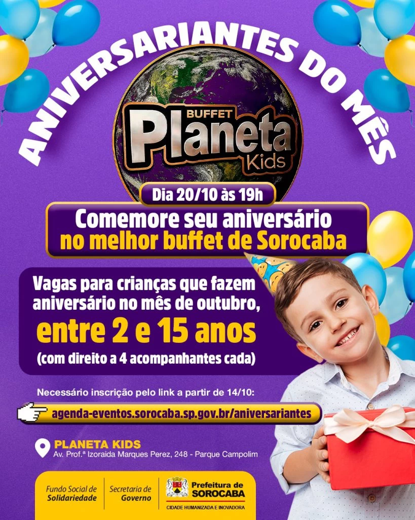 Prefeitura de Sorocaba promove festa para aniversariantes do mês em buffet infantil no Campolim