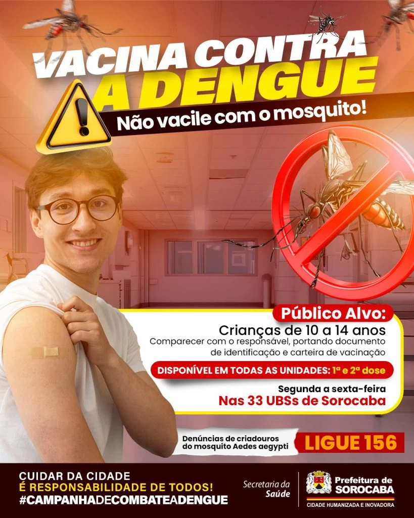 Vacinação contra dengue para o público de 10 a 14 anos segue disponível nas 33 UBSs