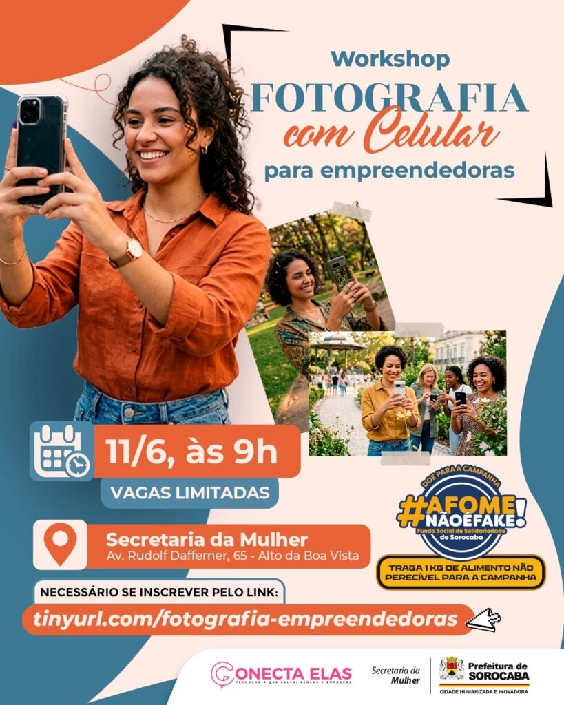Secretaria da Mulher oferece curso gratuito de fotografia com o uso de celular para empreendedoras