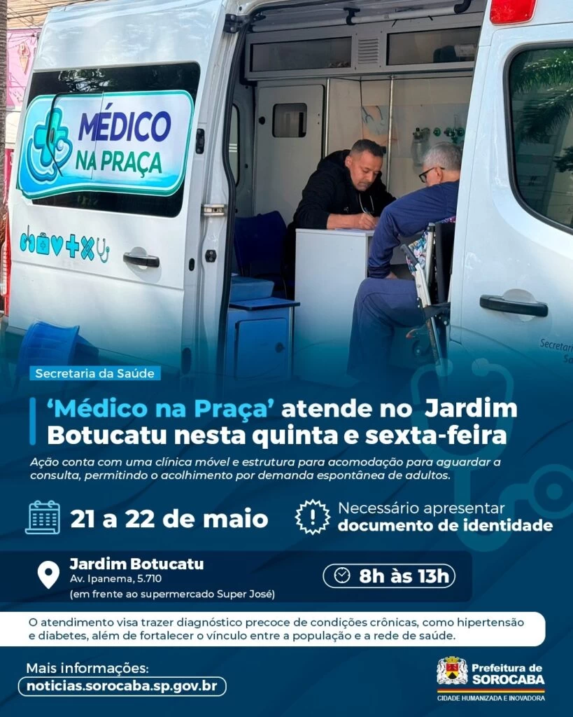 ‘Médico na Praça’ atende no Jardim Botucatu nesta quinta e sexta-feira (21 e 22 de maio)