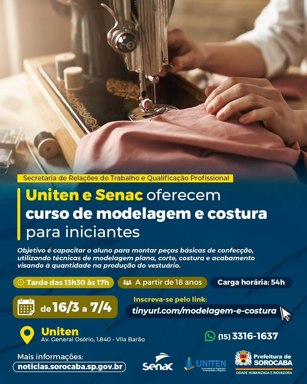 Uniten e Senac oferecem curso de modelagem e costura para iniciantes