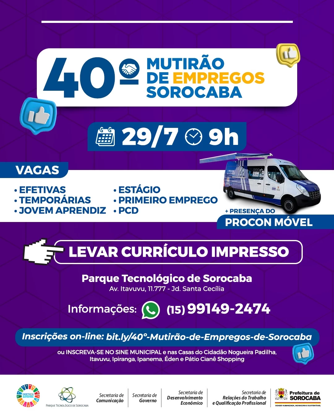 40º Mutirão de Empregos Sorocaba segue com inscrições abertas e contará com a participação do Procon Móvel