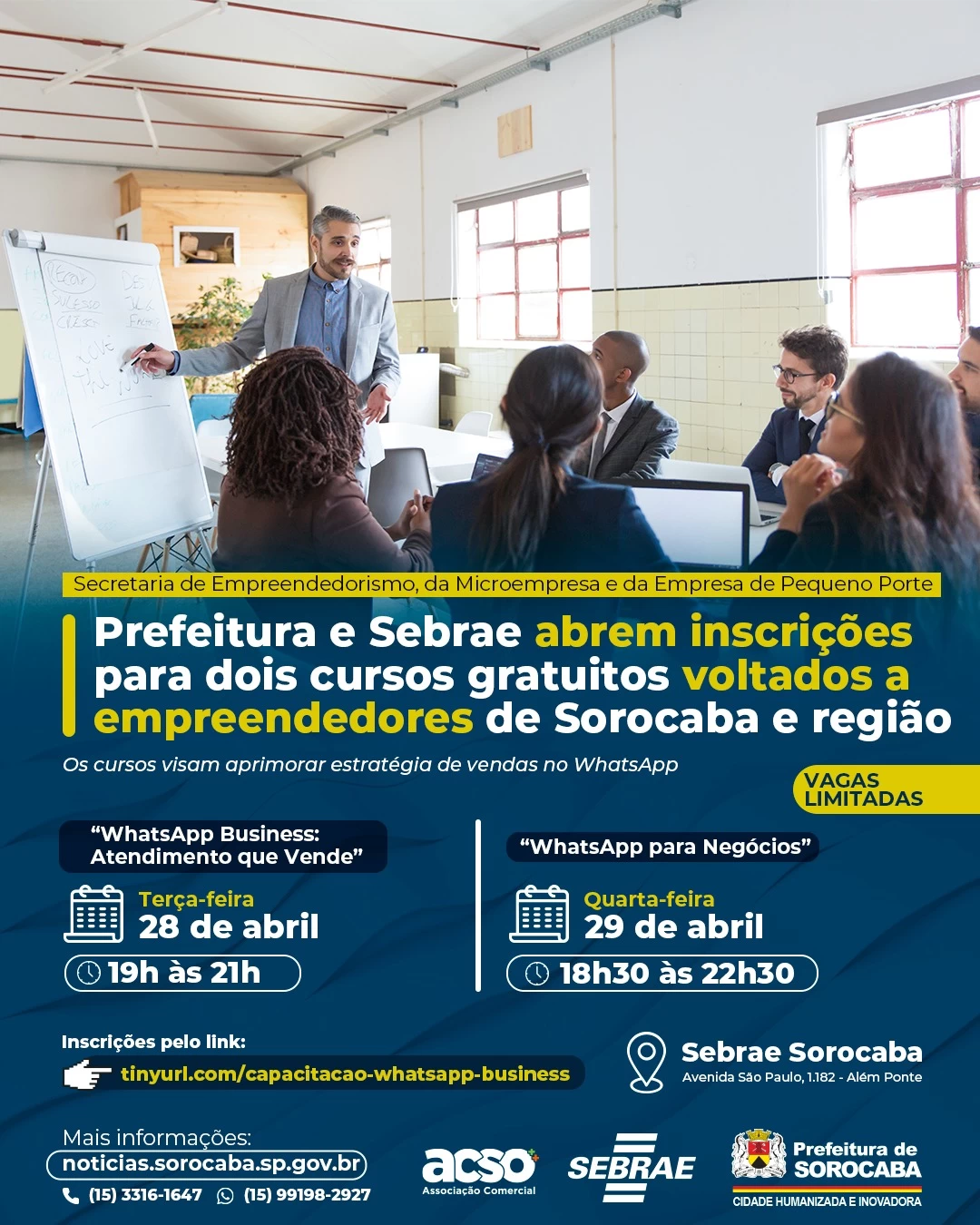 Prefeitura e Sebrae abrem inscrições para dois cursos gratuitos voltados aos empreendedores de Sorocaba e região