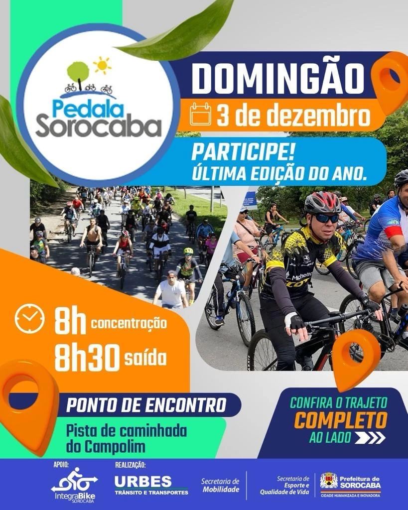 Última edição 2023 do “Pedala Sorocaba” acontece no dia 3 de dezembro em novo percurso