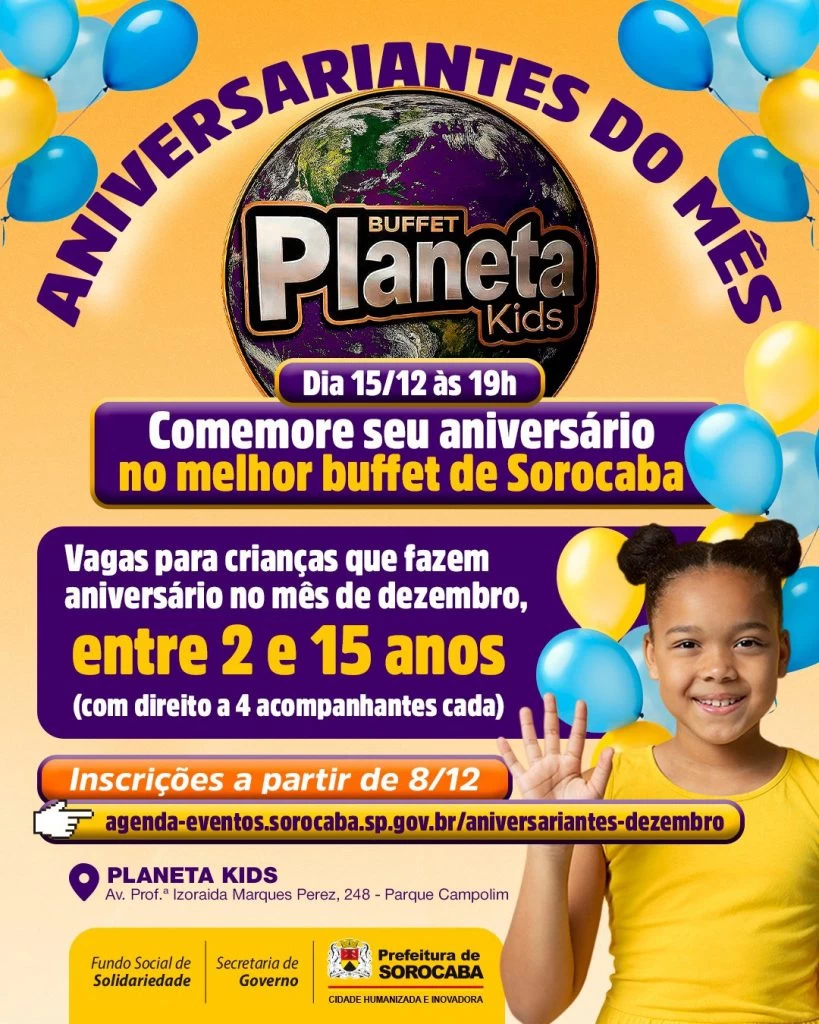Prefeitura de Sorocaba promove festa para aniversariantes de dezembro em buffet infantil no Campolim