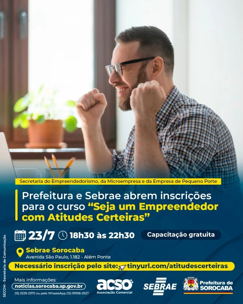 Prefeitura e Sebrae abrem inscrições para o curso “Seja um Empreendedor com Atitudes Certeiras”