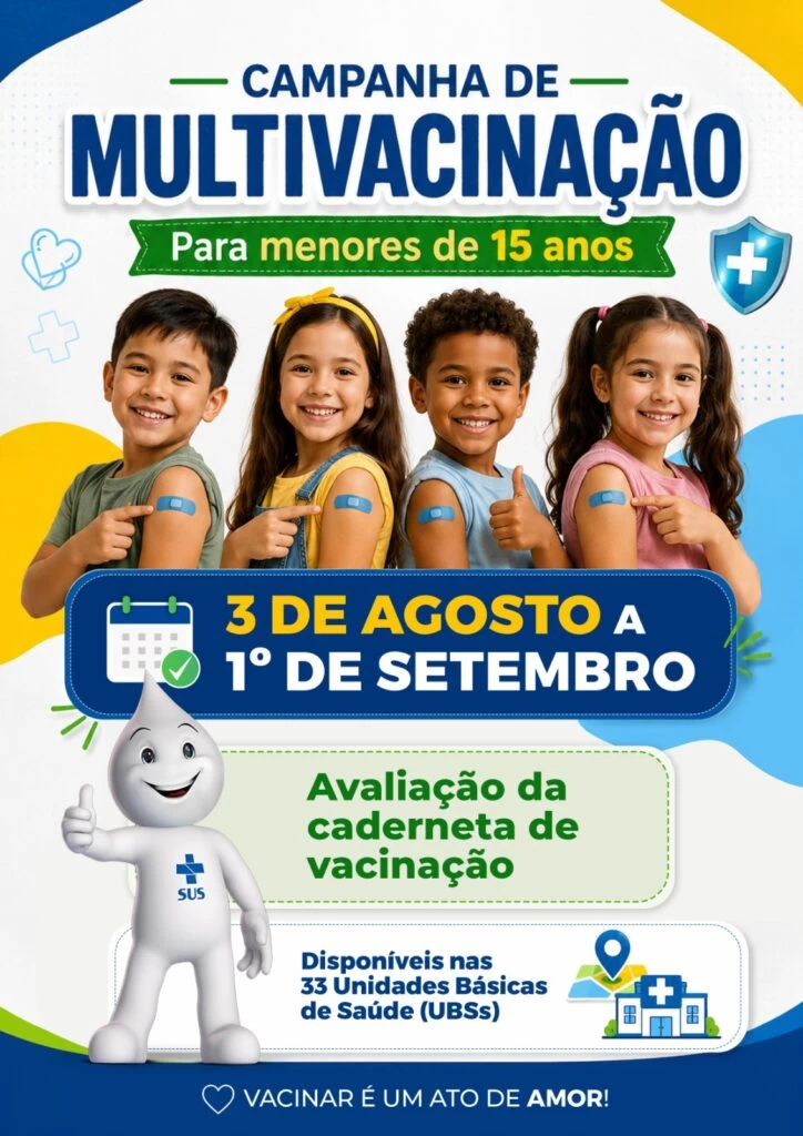 Campanha de Multivacinação para menores de 15 anos vai até o dia 1º de setembro