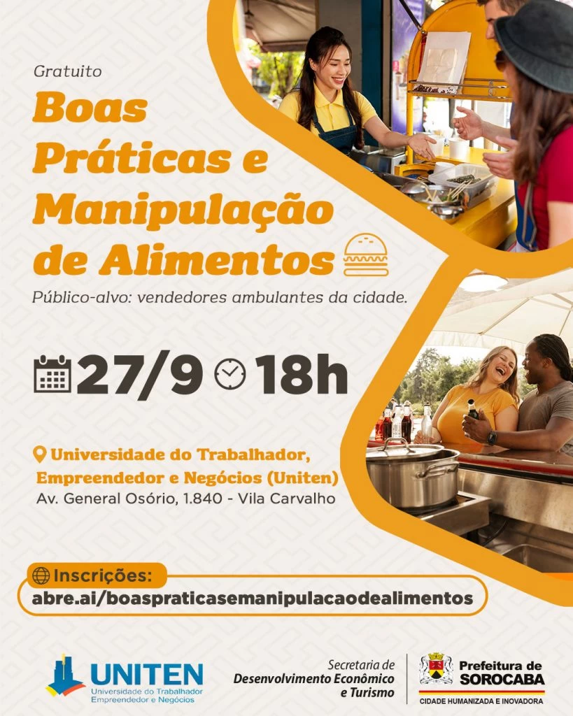 Prefeitura de Sorocaba realiza curso de boas práticas e manipulação de alimentos para vendedores ambulantes nesta quarta-feira (27)