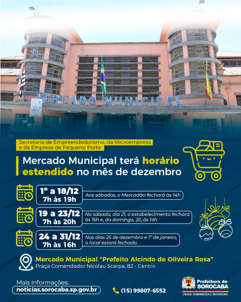 Mercado Municipal terá horário estendido no mês de dezembro
