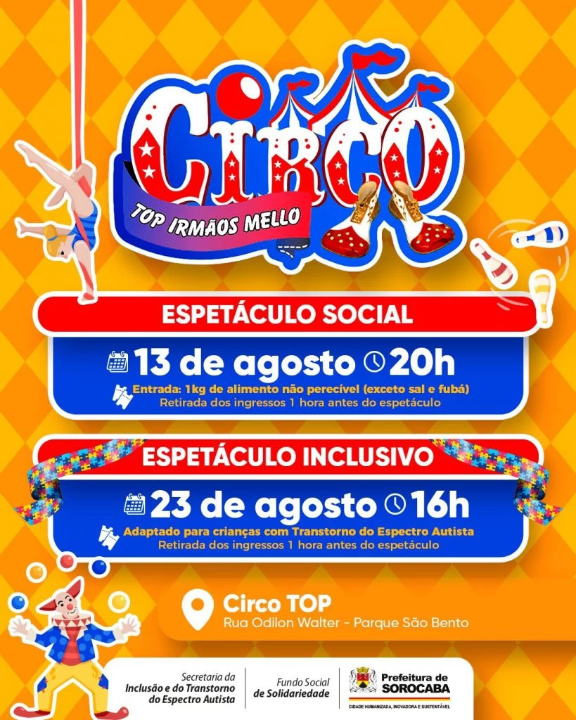 Prefeitura de Sorocaba promove dois espetáculos no Circo Top “Irmãos Mello”