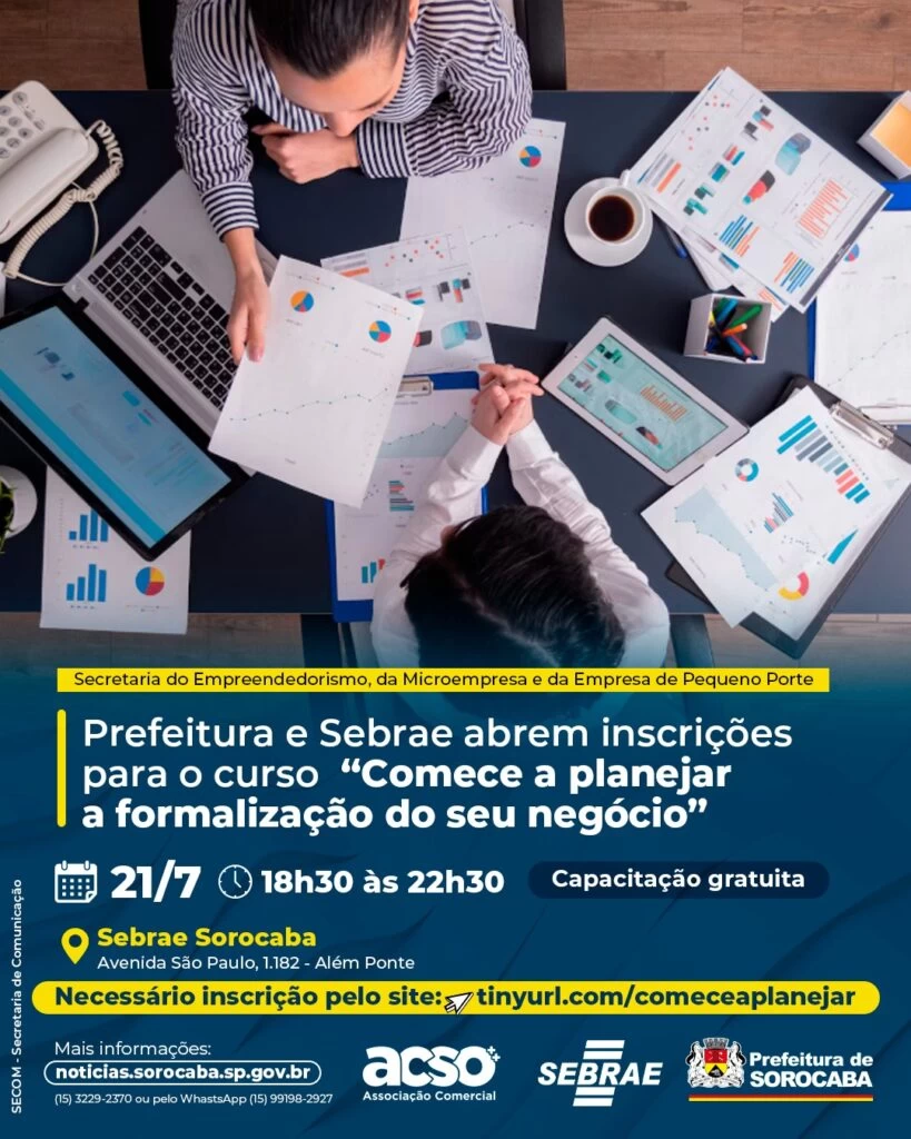 Prefeitura e Sebrae abrem inscrições para o curso “Comece a planejar a formalização do seu negócio”