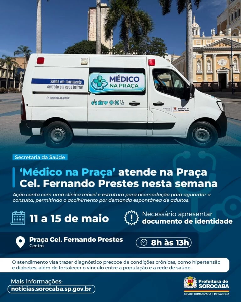‘Médico na Praça’ atende na Praça Cel. Fernando Prestes nesta semana
