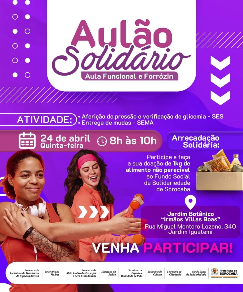 “Aulão Solidário” acontece no Jardim Botânico na próxima quinta-feira (24)
