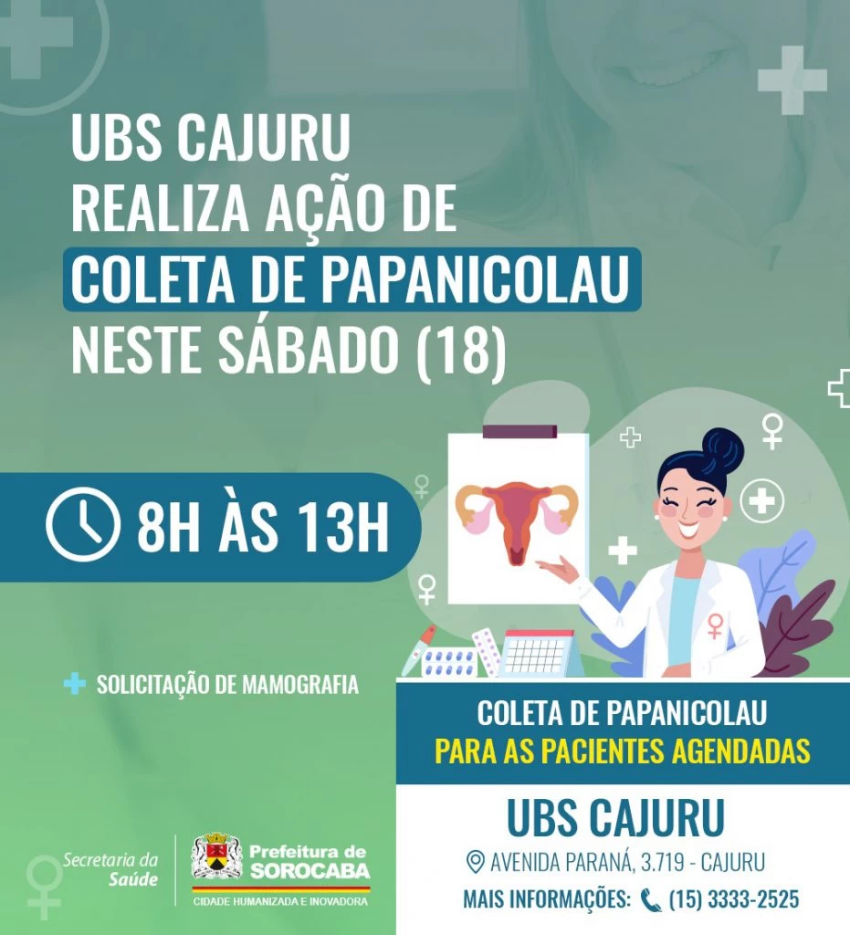 UBS Cajuru realiza ação para coleta de Papanicolau neste sábado (18)