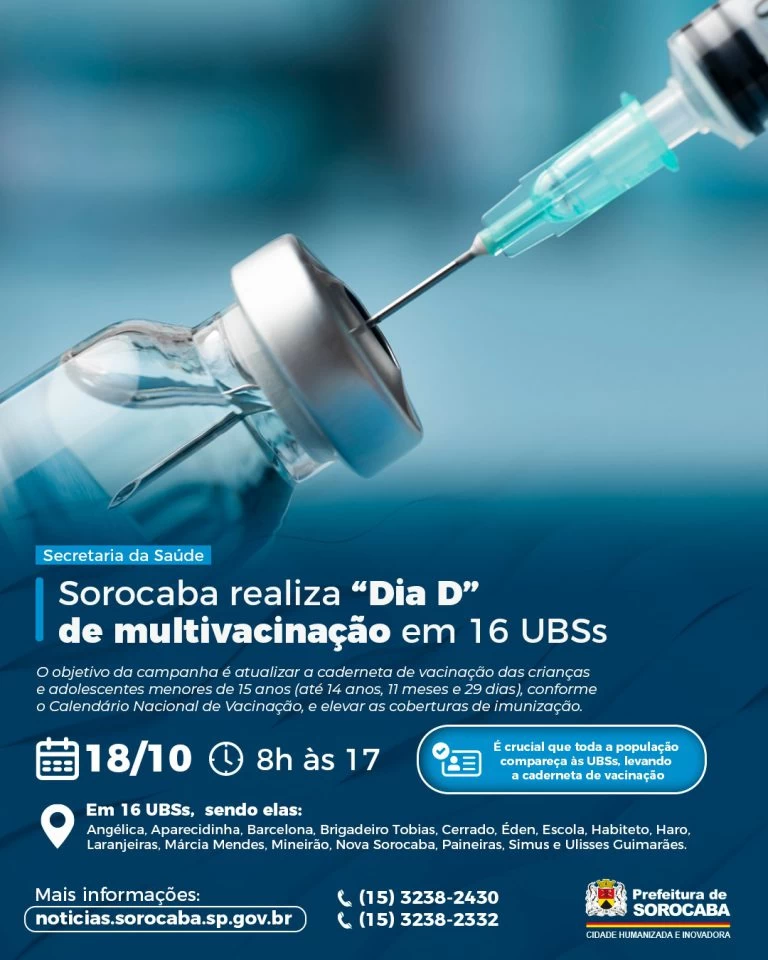 Sorocaba realiza “Dia D” de multivacinação em 16 UBSs neste sábado (18)