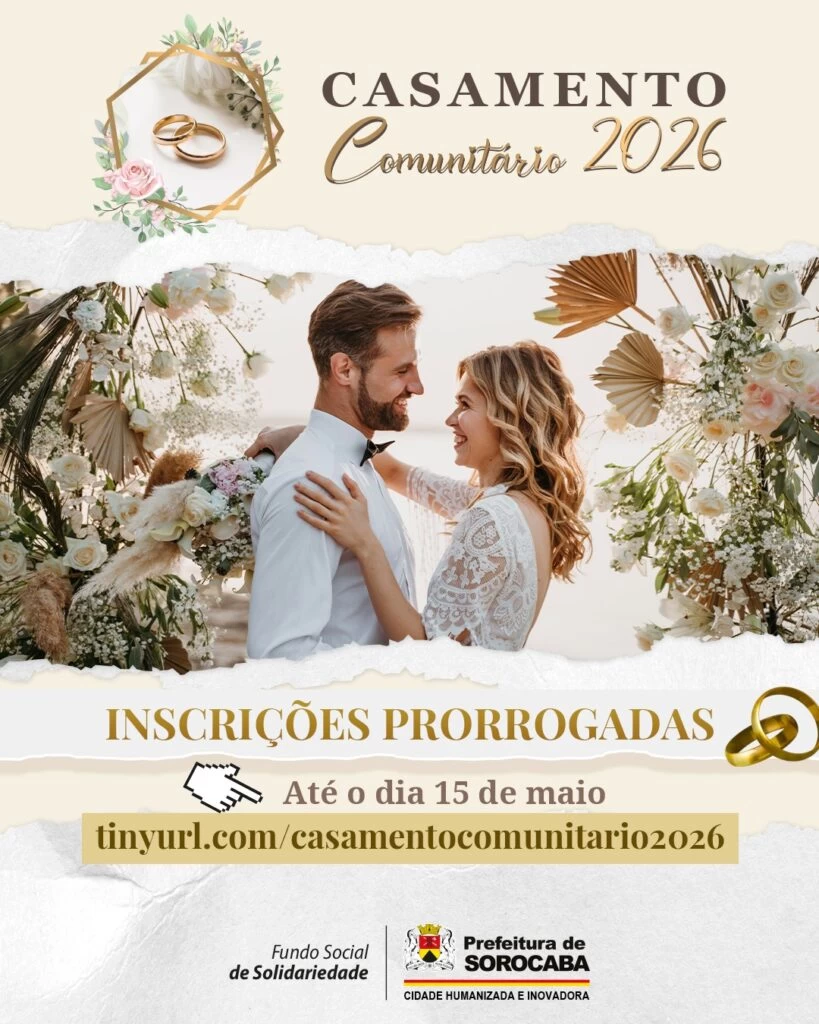 Fundo Social de Solidariedade prorroga prazo de inscrições para o Casamento Comunitário 2026 até dia 15 de maio