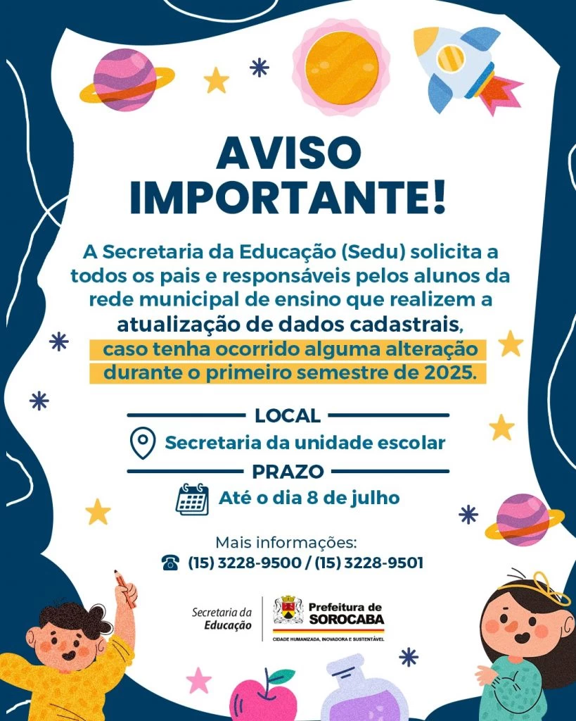 Secretaria da Educação informa a comunidade escolar sobre a importância de manter atualizados os dados cadastrais dos alunos