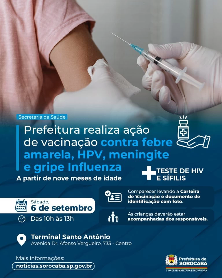 Prefeitura realiza ação de vacinação contra febre amarela, HPV, meningite e gripe Influenza no Terminal Santo Antônio neste sábado (6)