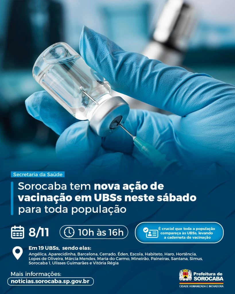 Sorocaba tem nova ação de vacinação em UBSs neste sábado (8) para toda população