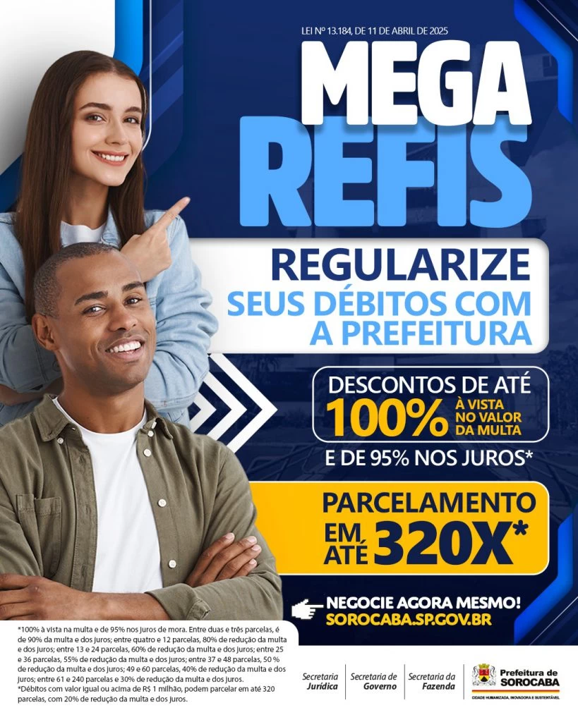 Prefeitura inicia “MegaRefis” para pagamento de débitos municipais com descontos de até 100% na multa e parcelamento em 320 vezes