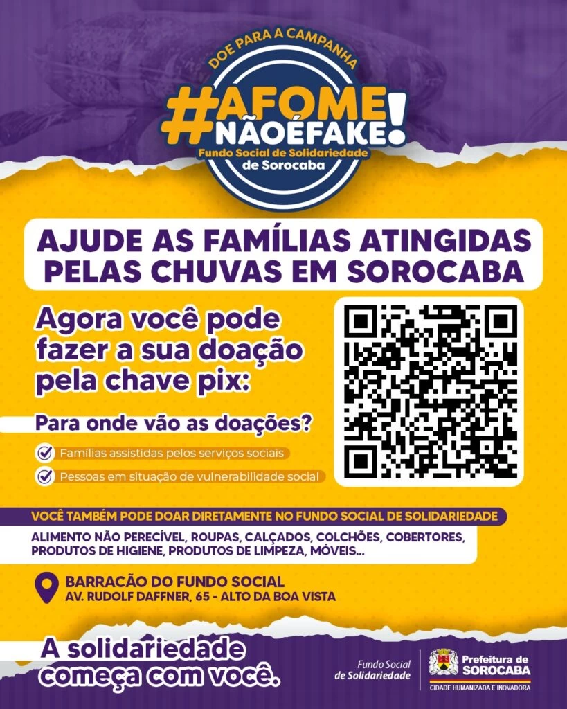 Fundo Social de Solidariedade de Sorocaba está arrecadando alimentos, móveis e outros itens em prol das famílias atingidas pelas chuvas no município