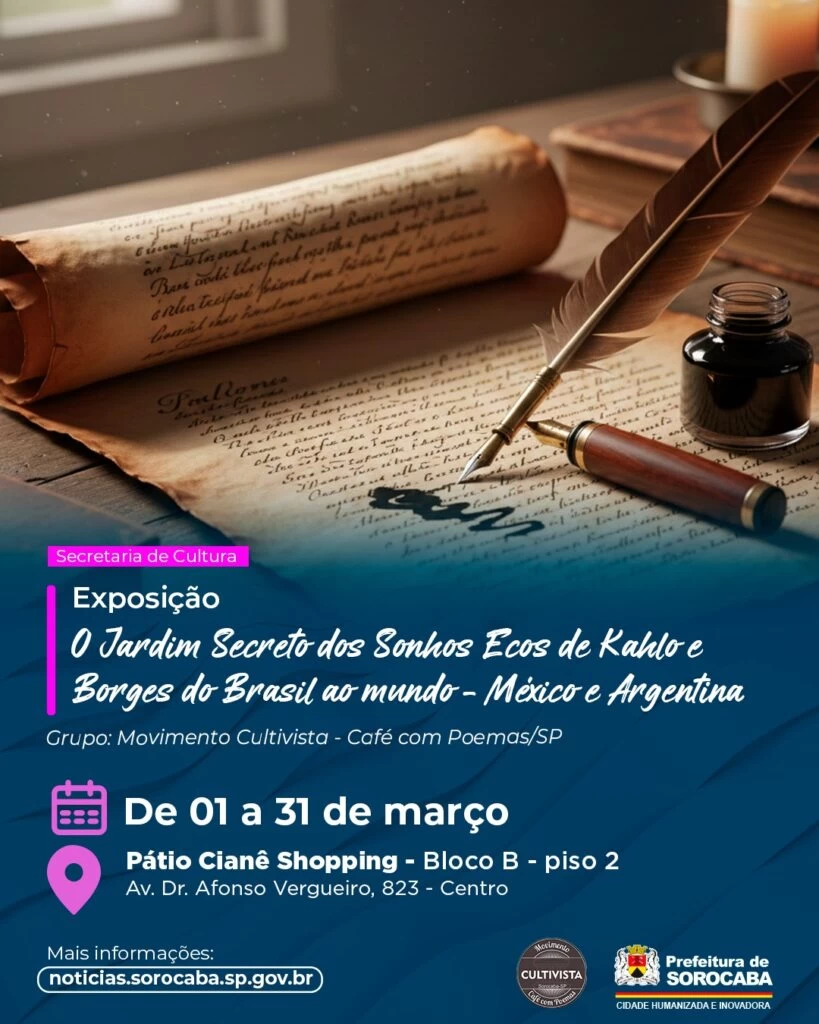 Exposição “Jardim Secreto dos Sonhos: Ecos de Kahlo e Borges do Brasil ao mundo – México e Argentina” ficará disponível no mês de março no Pátio Cianê shopping