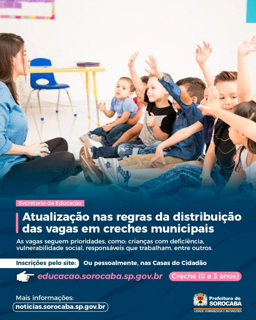 Sorocaba atualiza regra de atribuição de vagas em creches no Cadastro Municipal Unificado