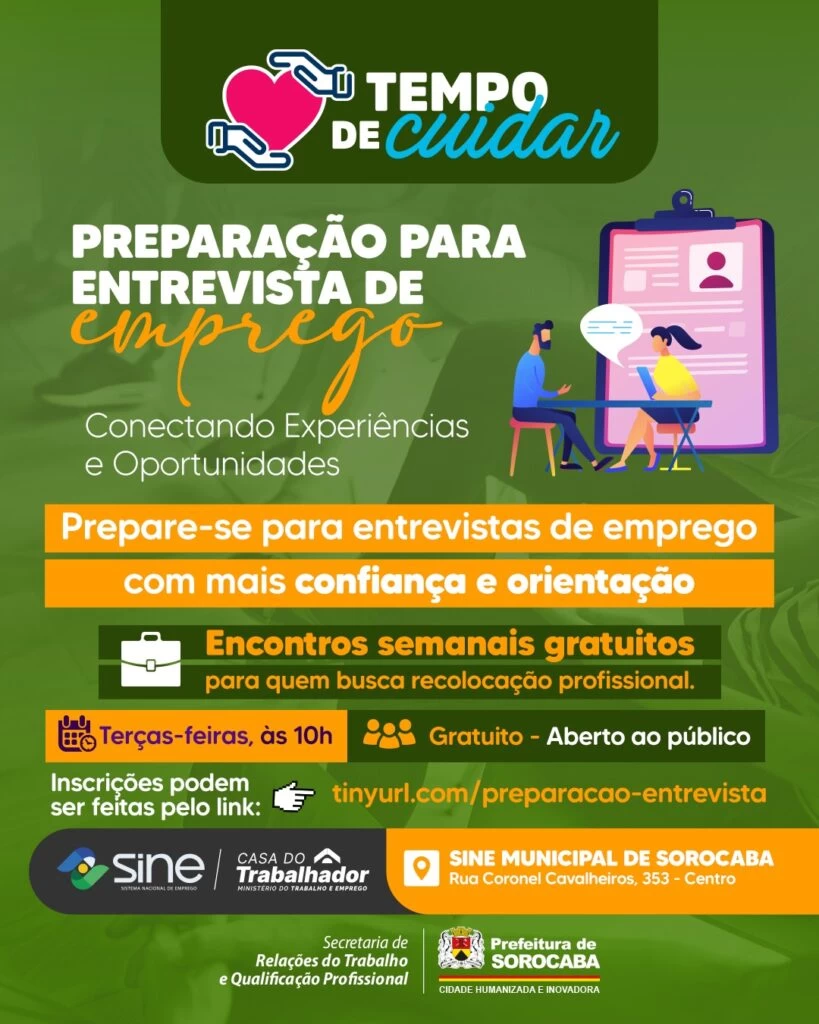 Prefeitura lança grupo de preparação para entrevistas de emprego no Mês do Trabalhador