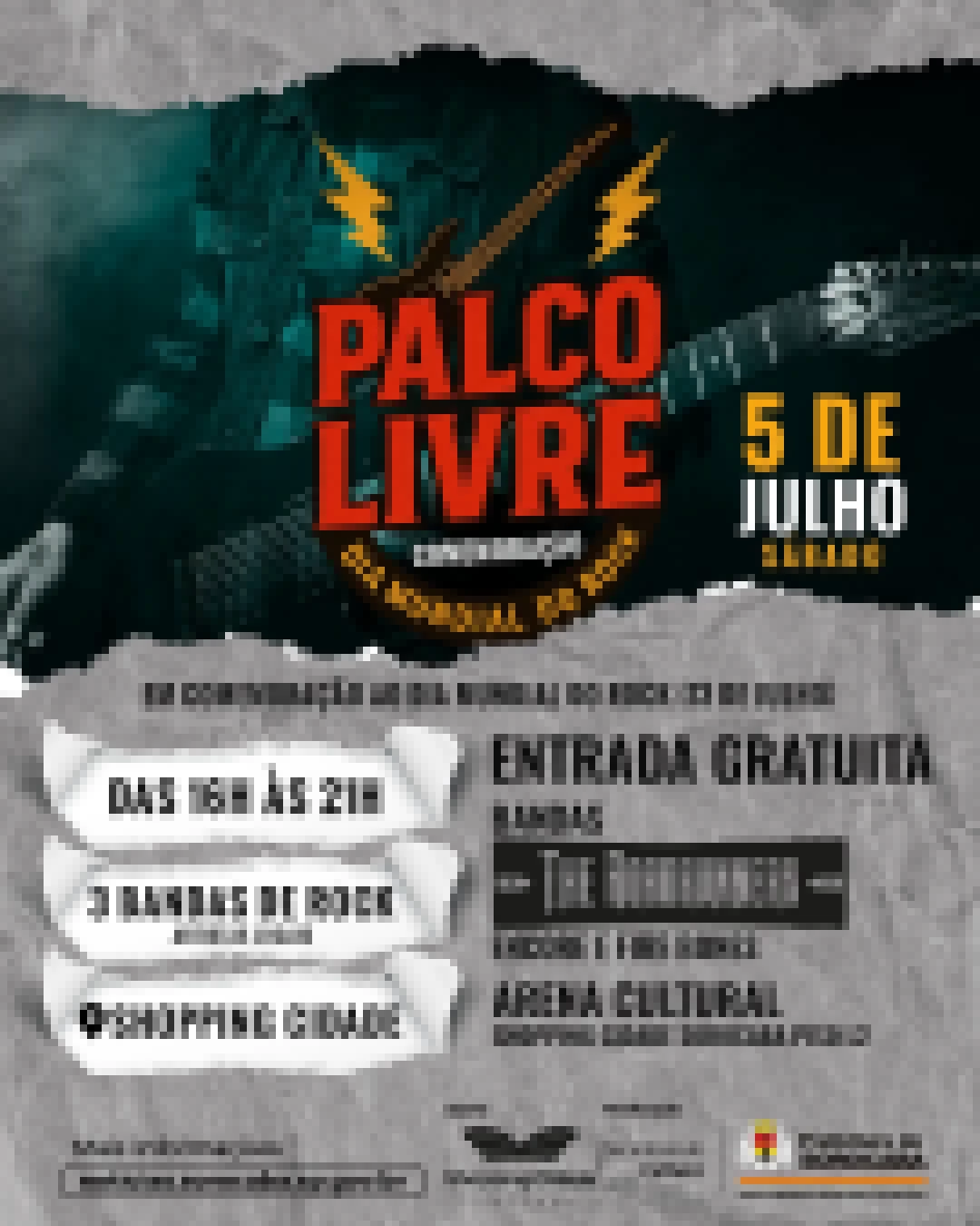 “Palco Livre – Dia Mundial do Rock” acontece no Shopping Cidade Sorocaba no dia 5 de julho
