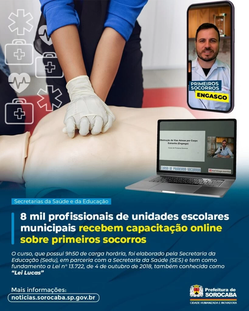 8 mil profissionais de unidades escolares municipais recebem capacitação online sobre primeiros socorros