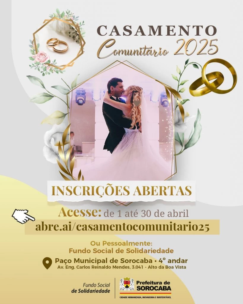 Estão abertas as inscrições para o Casamento Comunitário 2025