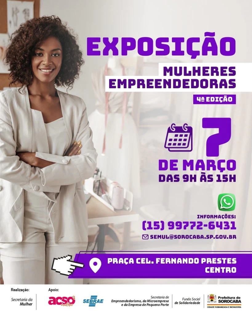 A primeira Exposição Mulheres Empreendedoras de 2026 será na Praça Coronel Fernando Prestes no dia 7 de março