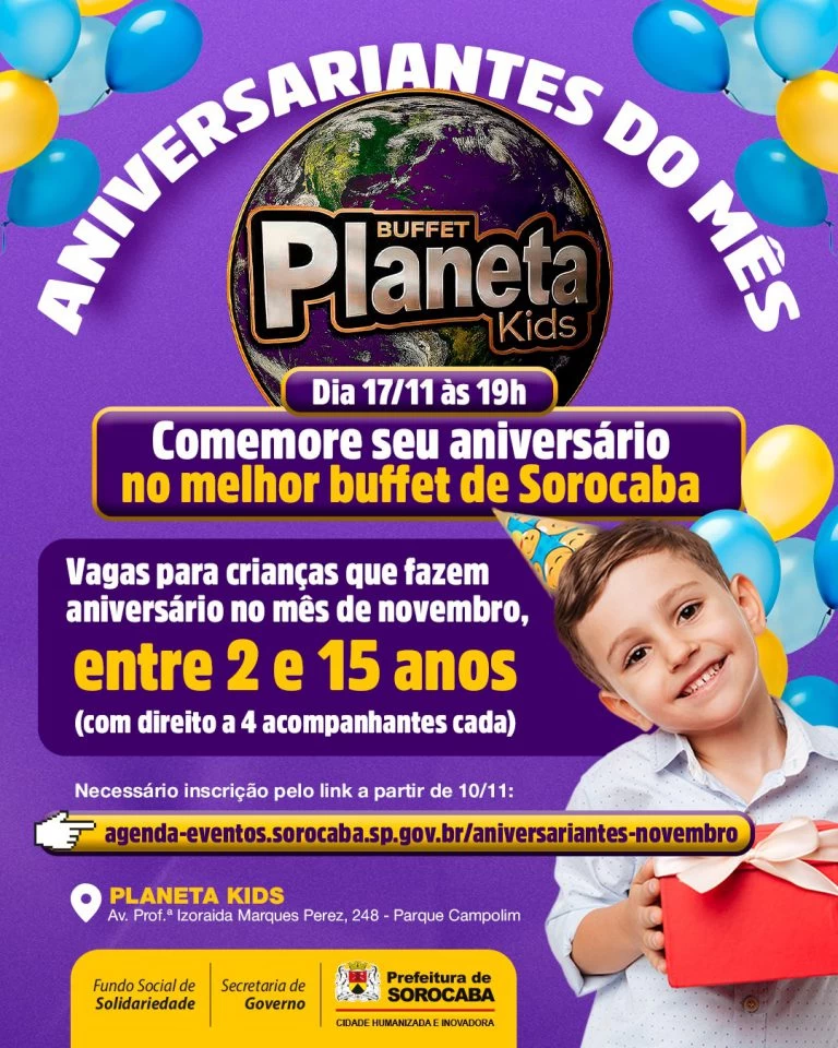 Prefeitura de Sorocaba promove festa para aniversariantes de novembro em buffet infantil no Campolim