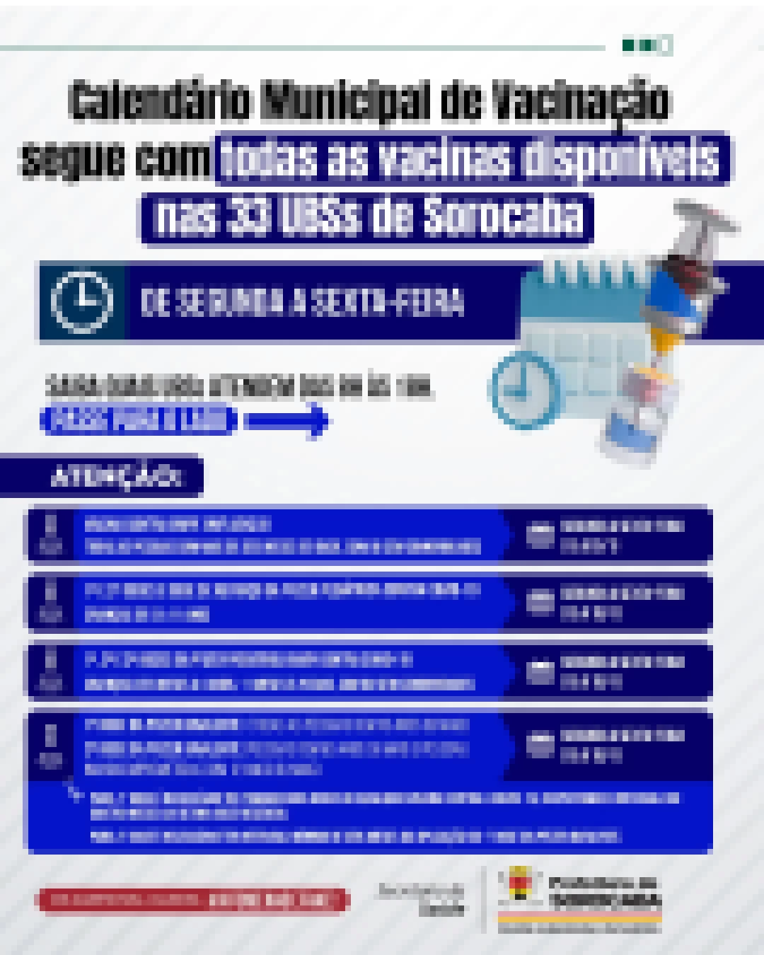 Calendário Municipal de Vacinação segue com todas as vacinas disponíveis e horário estendido de atendimento (15 a 19/1)