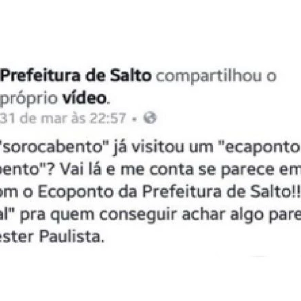 Sorocaba é debochada na página da Prefeitura de Salto e recebe críticas na Câmara de Iperó