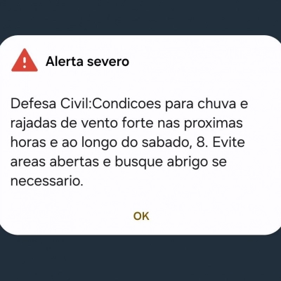 URGENTE! Defesa Civil envia alerta aos celulares sobre chegada do ciclone extratropical no estado