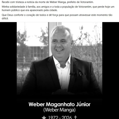 Tarcísio de Freitas publica nota de pesar após morte de Weber Manga