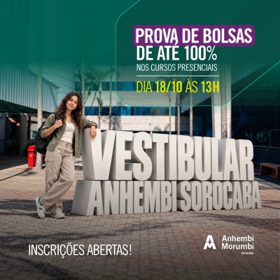 Anhembi Morumbi Sorocaba realiza vestibular com bolsas de estudo de até 100% neste domingo (18)