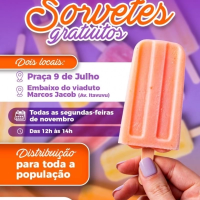 Distribuição gratuita de sorvete acontece no mês de novembro