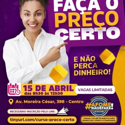 Secretaria da Mulher abre inscrições para curso gratuito “Faça o Preço Certo”