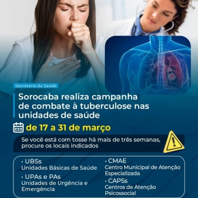Sorocaba realiza campanha de combate à tuberculose nas unidades de saúde de 17 a 31 de março