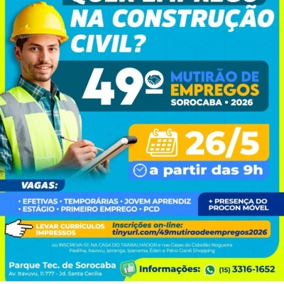 49.º Mutirão de Empregos de Sorocaba foca na busca por vagas na construção civil