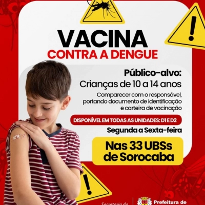 Vacina contra dengue para público de 10 a 14 anos continua disponível nas 33 UBSs